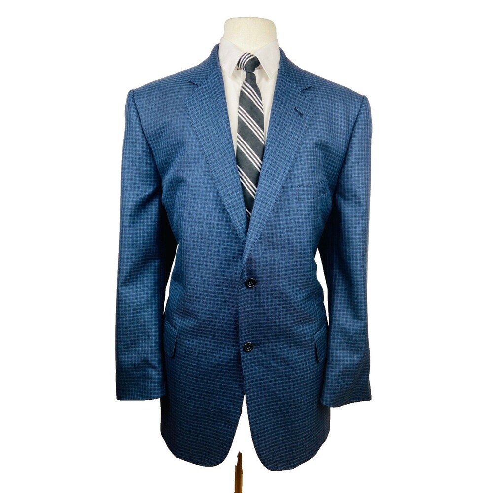 BARONI Mens 50L Navy Check Soft Wool & Silk Soft Blazer Sport Coat Suit Jacket